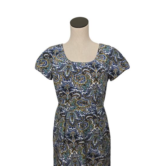 J Crew Dolores Silk Sheath Dress Peacock Paisley Print Size 6 Short Sleeve‎ Blue - Picture 5 of 14